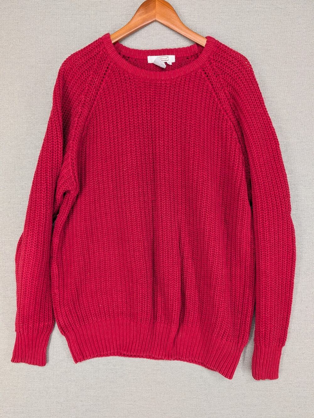 Vintage 80s 90s Oakbrook Crewneck Knit Sweater Red Pullover Size Large